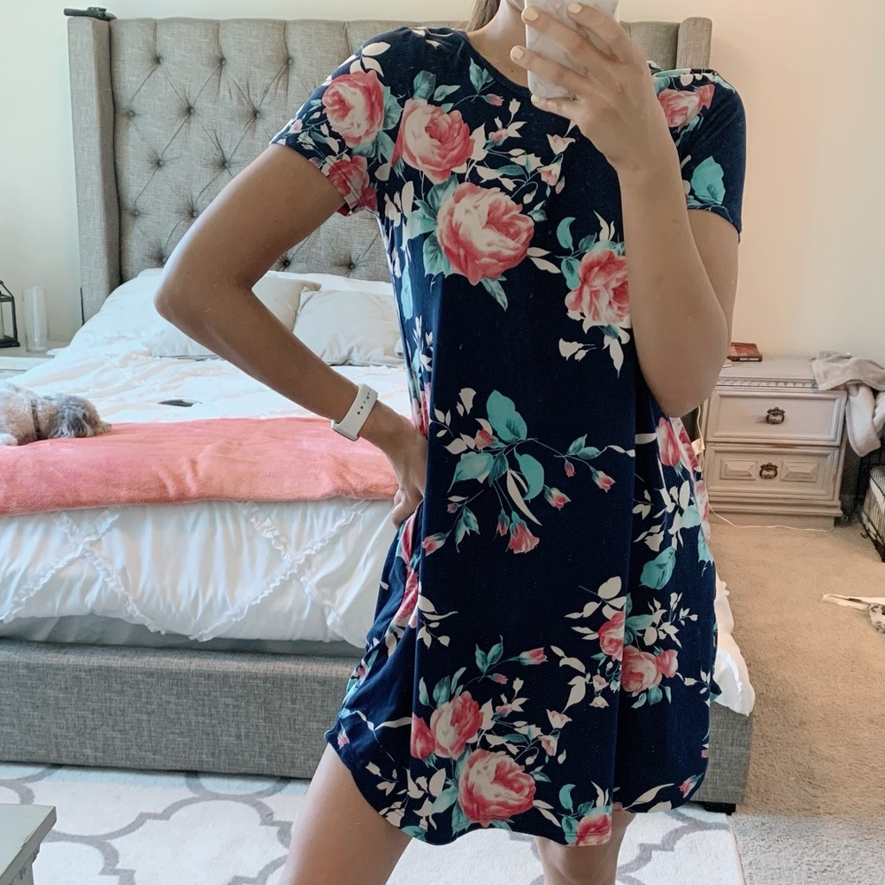 Modern Vintage Blue Floral Dress